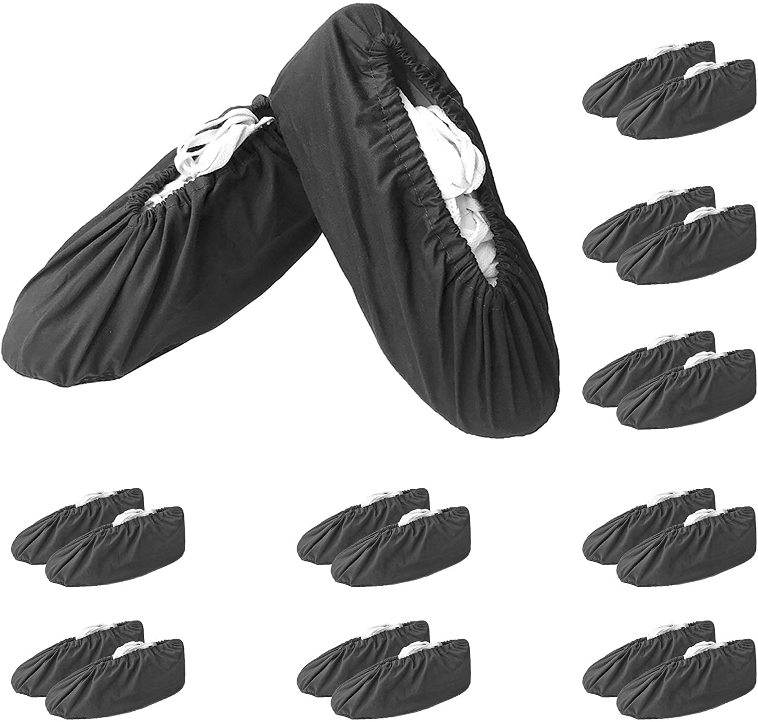 KX 10 Pairs Reusable Shoe Covers Boot Covers Durable Cotton Material Non Slip Washable Shoe Covers for Indoors Household Contractors Workers Standard-Black 