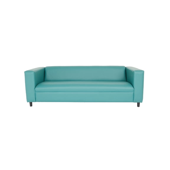 Canal Faux Leather Sofa, Modern 3-Seater Sofas Couches for Living Room, Bedroom, Office, and Apartment with Solid Wood Frame, Regatta Blue