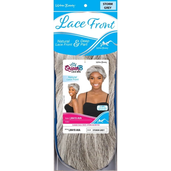 QueenB Synthetic Lace Wig, Deep Part, Pixie Cut, #Storm Grey - Ava