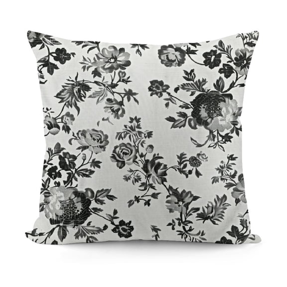 Black and White Throw Pillow Cushion Cover, Floral Pattern Classic Inspired New , Zippered Double-Side Digital Print Decor,Black and White