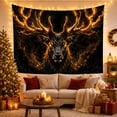 thumbnail image 3 of Dark Stag With Fiery Golden Antlers, Mysterious Fantasy Style For Wildlife Lovers, Woodland Wall Art, Housewarming Gift, Tapestry Wall Hanging For Bedroom, Cabin And Dorm, 3 of 7
