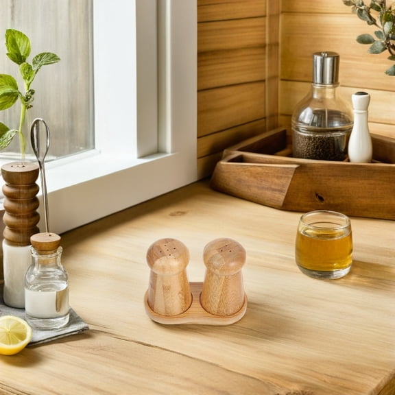 LOLIPPYY 1Set Wooden Salt and Pepper Shakers with Bamboo Lid Airtight Kitchen Container