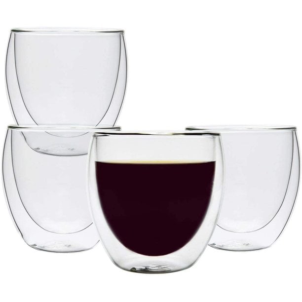 Aquach Double Wall Glass Espresso Cup 8 Oz Set of 2 - Insulated Clear  Coffee Mug for Hot/Cold Drinks, Microwave Safe