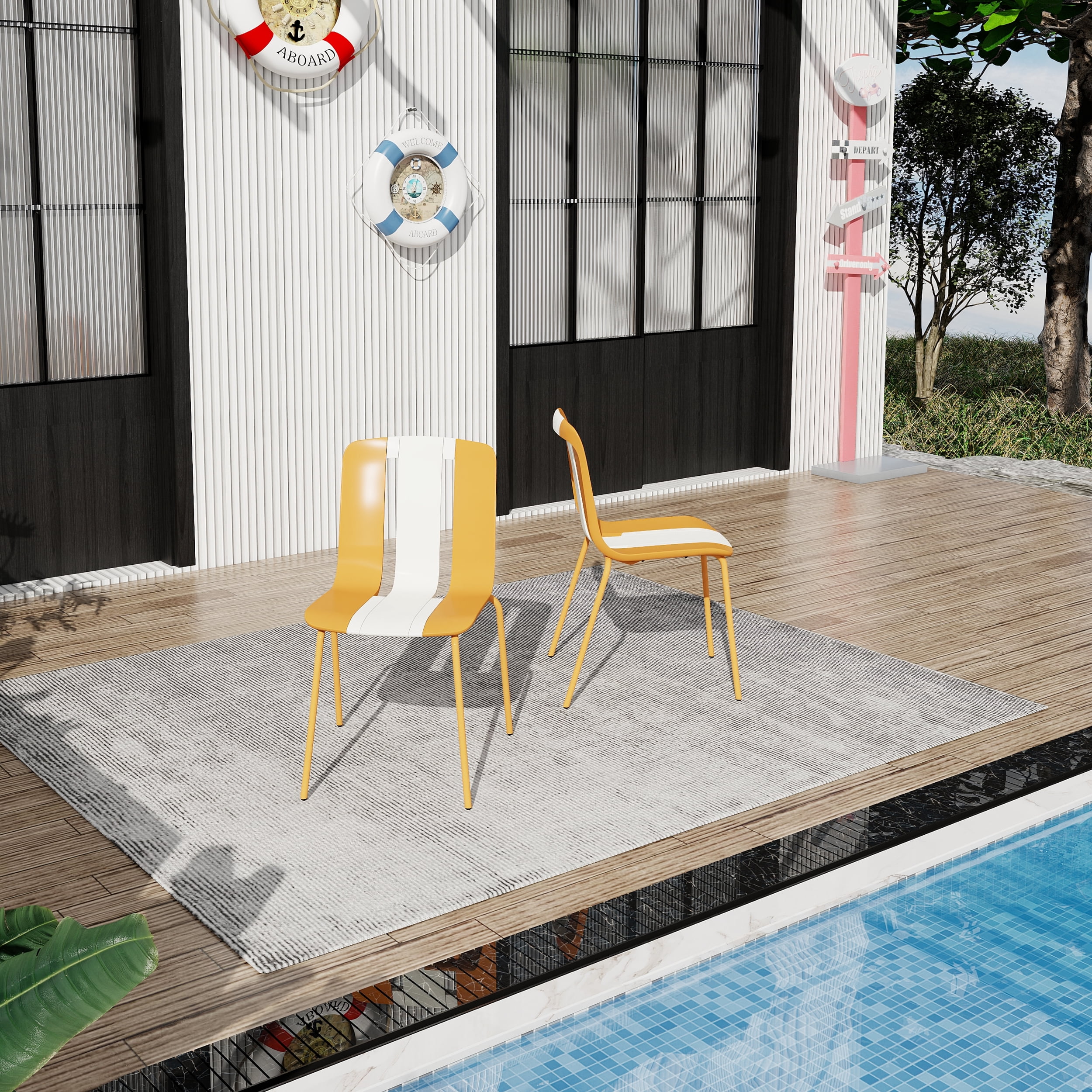 4 Pack Chairs, Indoor Outdoor PP Plastic Seat & Sturdy Metal Legs, for Living Room, Balcony, Cafe, Terrace