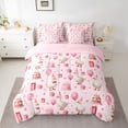 thumbnail image 2 of Manfei Kawaii Duck Goose Bedding Comforter Set 7pcs, Happy Birthday Party Queen Bedding Sets, Girly Pink Cartoon Christmas Reversible Queen Sheet Sets, Microfiber Bedroom Decor, 2 of 7