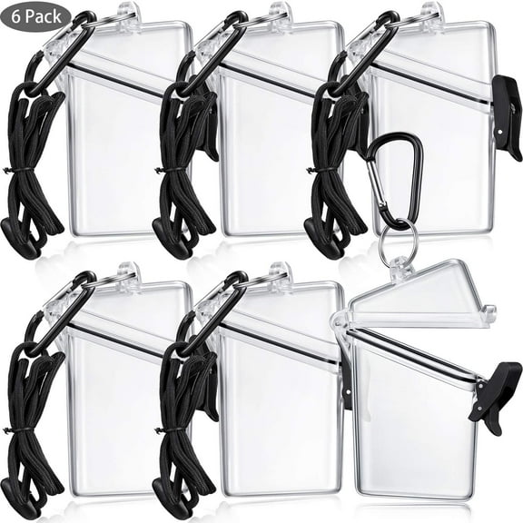 RETON 6 Pack Waterproof ID Card Badge Holder Case Waterproof Sports Case Vertical Badge Holders with Lanyard and Keychain