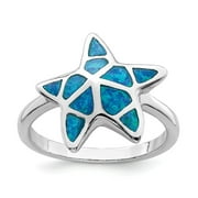 925 Sterling Silver Rhodium-plated Blue Inlay Created Opal Starfish Ring Size: 6; for Adults and Teens; for Women and Men