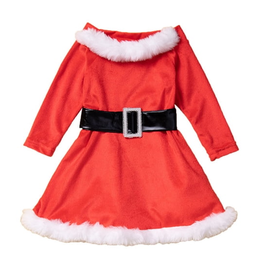 Chenyin 1-6T Little Girls Christmas Princess Dress for Kids Baby Fall Winter Long Sleeve Toddler Party Dress with Belt for Girls