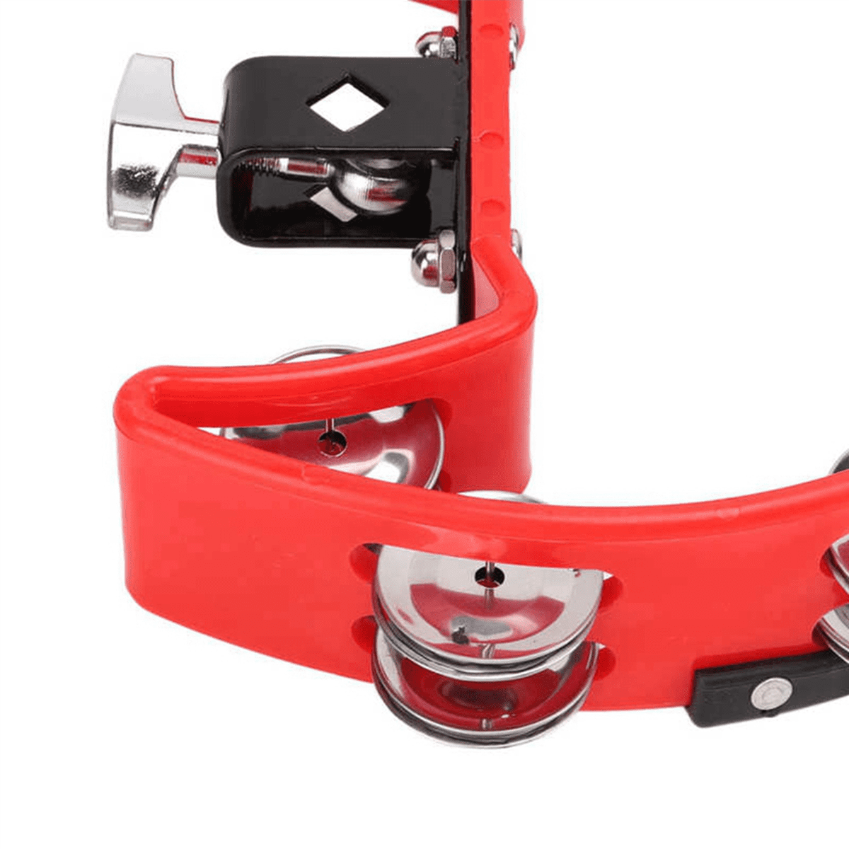 2X Half Moon Music Hand Bell Percussion Instrument Accompaniment Hand Rattle Percussion Instrument Parts Tambourine, Red