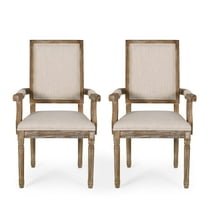 GDF Studio Ashlyn French Country Fabric Upholstered Wood Dining Chairs, Set of 2, Beige and Natural