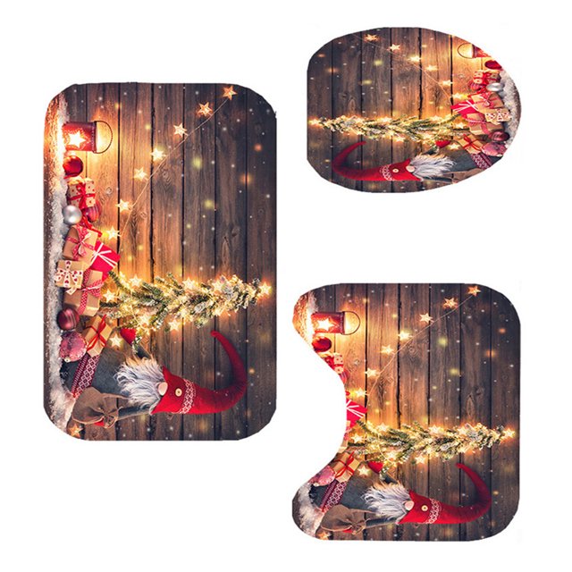 Ounissouiy Cortina de ducha con temática navideña, alfombrilla de baño, alfombrilla, impresión antideslizante, cortina para bañera, decoración Kits de decoración para fiestas 3 piezas / juego