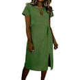 thumbnail image 1 of Largo Vestido Casual Mujer Mezcla de Lino Cuello Redondo Suelto Ajuste Multicolor Maxi de Verano para la Playa, 1 of 6