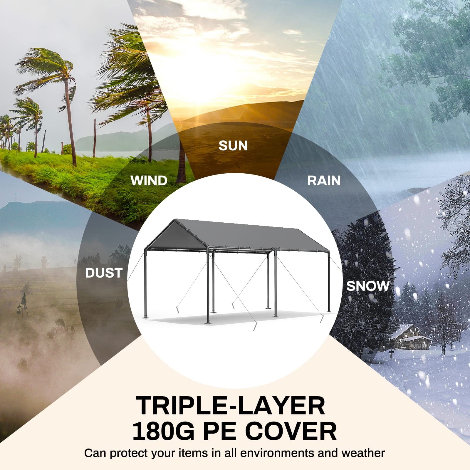 Grezone Carport L20 x W10 x H9.2 Ft Heavy Duty Portable Garage Car Tent All Season UV Resistant Canopy