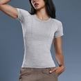 thumbnail image 2 of Uootdi Hauts à Manches Courtes pour Femmes Col Rond Sans Couture Tricot Compression Ajusté Doux Respirant Chemises Décontractées de Sport Cadeau, 2 of 9