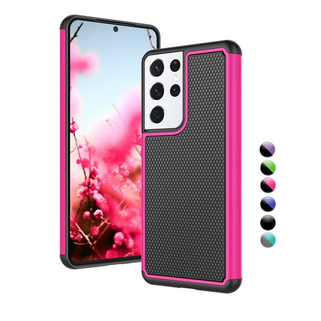 Galaxy S21 Ultra Case, Cute Case for Galaxy S21 Ultra 6.8", Njjex Shock Absorbing Dual Layer Silicone & Plastic Bumper Rugged Grip Hard Protective Cases Cover for Samsung Galaxy S21 Ultra 5G 2020