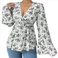 thumbnail image 1 of Blusa con Estampado Floral para Mujer, Larga, Estilo Babydoll, Escote en V Profundo, Peplum Negro XXL, 1 of 9