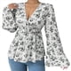 thumbnail image 1 of Blusa con Estampado Floral para Mujer, Larga, Estilo Babydoll, Escote en V Profundo, Peplum Negro XXL, 1 of 9
