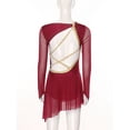 thumbnail image 4 of Yartina Women's Lyrical Contemporary Dance Costume Rhinestone Long Sleeve Figure Ice Skating Dress Burgundy M, 4 of 7