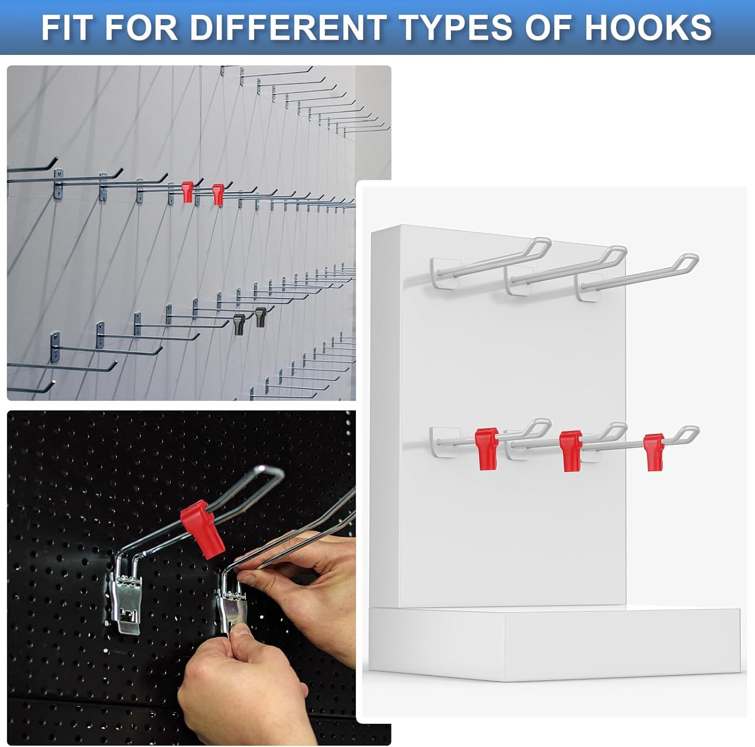 100pcs Peg Hook Locks Stop Locks, 4mm ABS Pegboard Display Hook Security Lock, Anti Sweep Theft Stop Locks for Retail Shop and Shopping Center Pegboard Display, Red