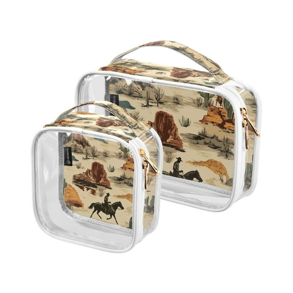 Horses in Wild West Makeup Bags Set Travel Toiletry Bags Portable Cosmetic Bags Organizer Waterproof 2 Packs