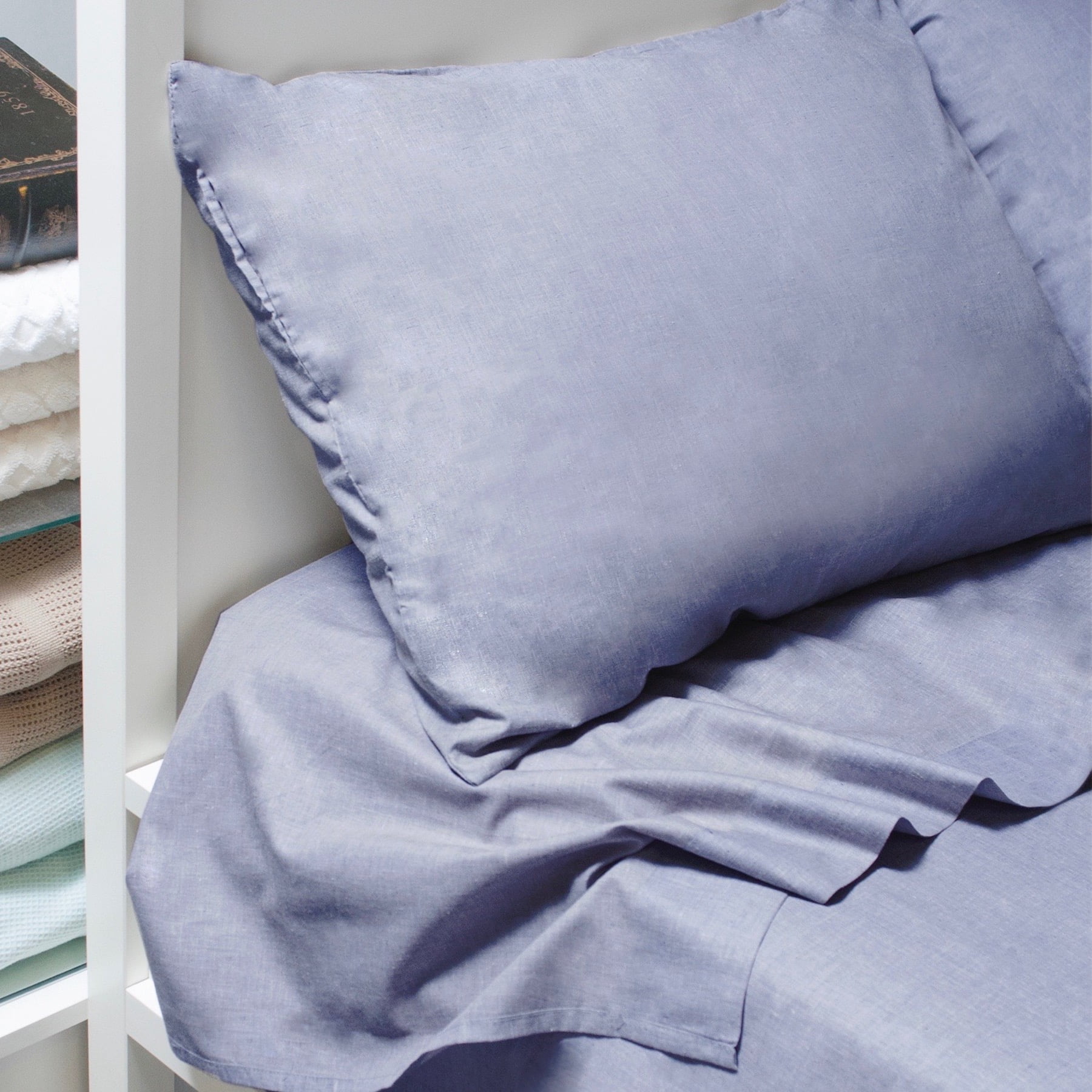 Chambray 6-Piece Denim Blue Full Sheet Set