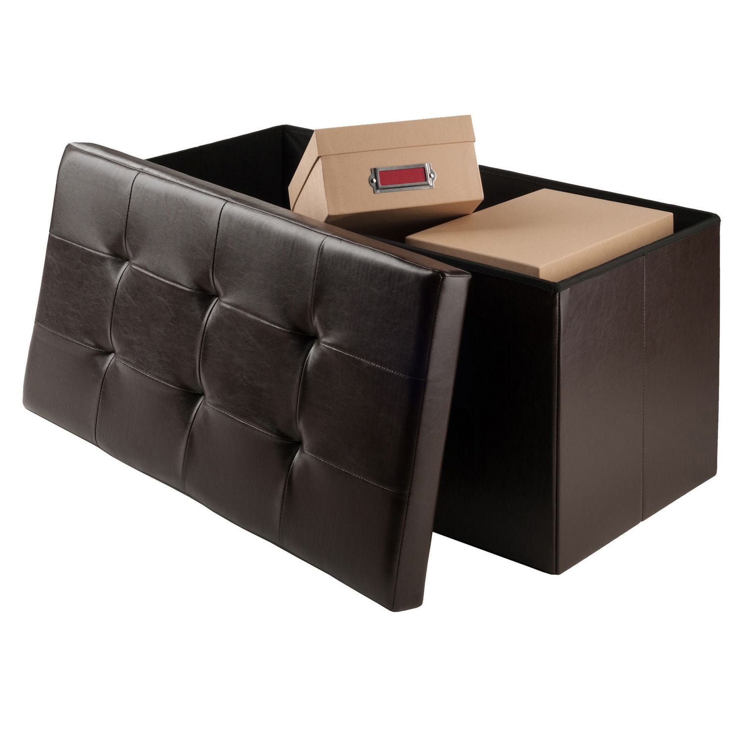 Pouf Ashford de Winsome en faux cuir avec espace de rangement