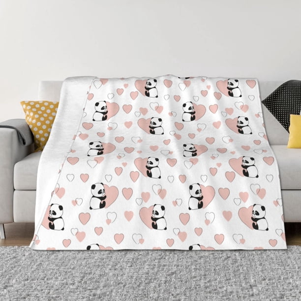 Fotbe Heart Panda Manta de Franela con Estampado, Manta Ultrasuave para Cama, Sofá, Auto, Hipoalergénica y Antibolitas-40"x30"