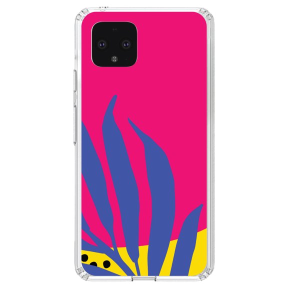 DistinctInk Clear Shockproof Hybrid Case for Google Pixel 4 (5.7" Screen) - TPU Bumper, Acrylic Back, Tempered Glass Screen Protector - Summer Vibes Bold Flower Blue Pink Yellow