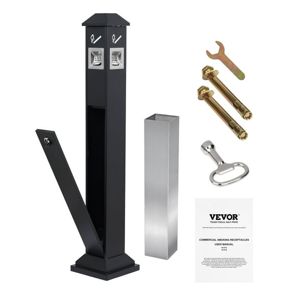 VEVOR Cigarette Butt Receptacle, Weatherproof Cigarette Butt Container with 4 Disposal Openings & Top Cover, Freestanding Outdoor Cigarette Butt Disposal for Garden, Office, Restaurant, Hotel, Black