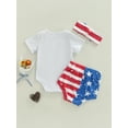 thumbnail image 4 of Gzhioc Infant Layette for Fourth of July, White Short Sleeve Romper, Shorts and Bow Knot Headdress, 4 of 9