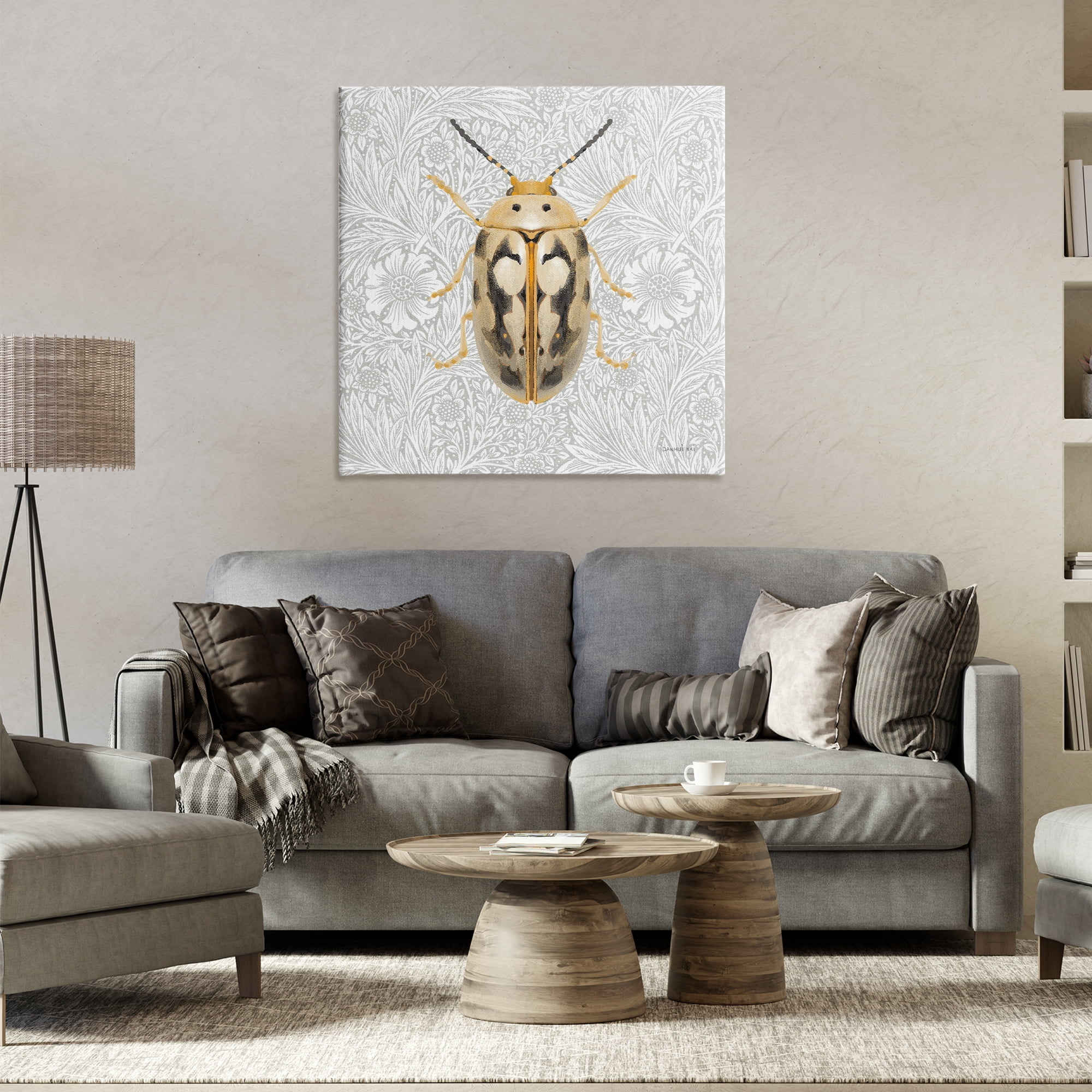 Stupell Industries Vintage Beetle Floral Pattern Animals & Insects Painting Gallery Wrapped Canvas Art Print Wall Art, 30 x 30