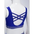 thumbnail image 6 of TiaoBug Kids Girls 2 Piece Gymnastics Dance Outfit Cheerleading Crisscross Back Crop Top with Shorts Set Blue 6, 6 of 7