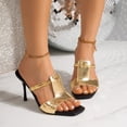 thumbnail image 6 of Gpaecead Women Stiletto Heel Mules Square Toe Metallic Backless Cushioned Plus Size Spring Summer Height Elegant Shoes,Gold, 6 of 8