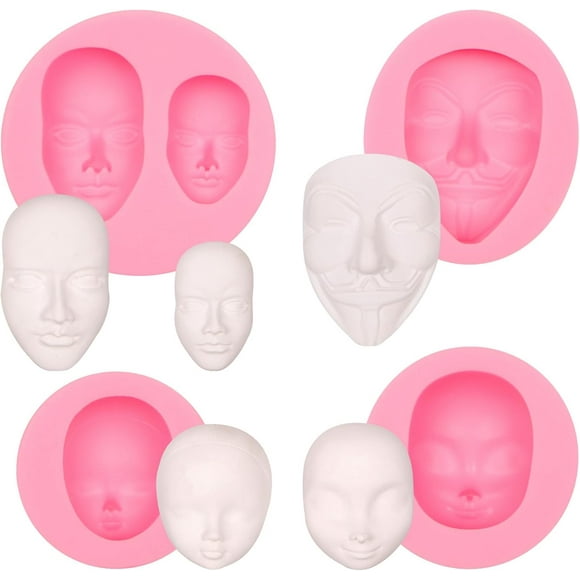shiyou-Human Face Silicone Molds, Baby Doll Face Fondant Baking Molds, Halloween Masquerade Wacky Face Chocolate Mold for Cake Decoration Cupcake Topper Candy Sugar Craft Gum Paste Clay Resin