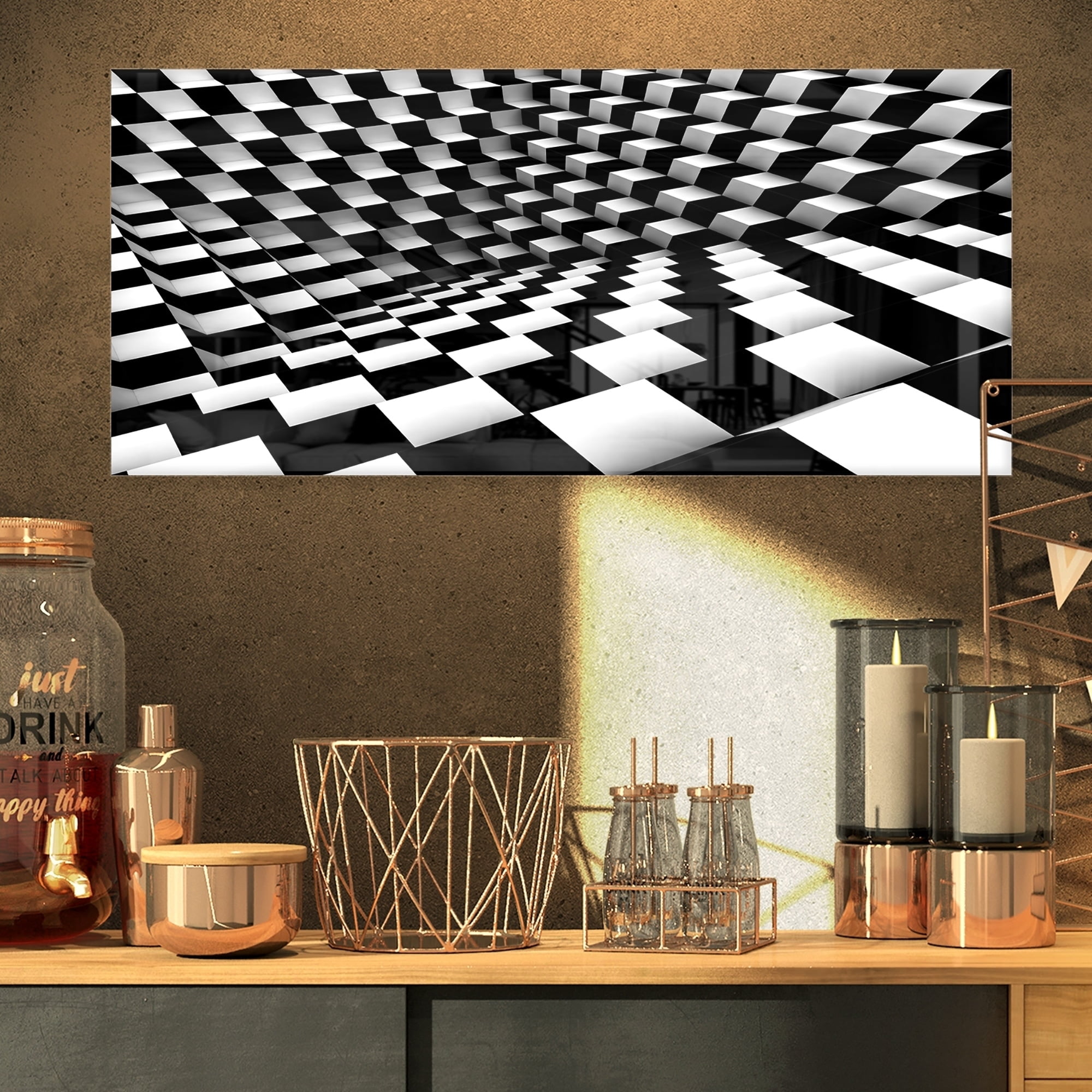Designart 'Optical Black and White Pattern ' Abstract Metal Wall Art
