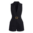thumbnail image 4 of Telankuip Summer Dressy Sleeveless Jumpsuits for Women Trendy Deep V-Neck Wrap Design Short Jumpsuit with Belted Solid Color Collar High Waisted Slim Work and Daily Wear Outfits Black L, 4 of 4