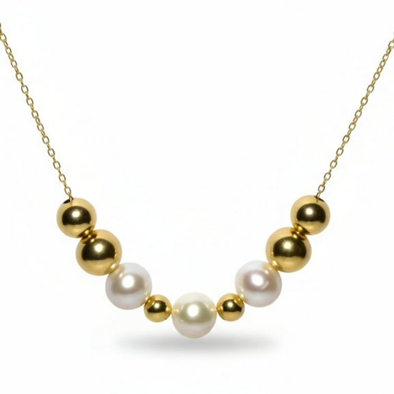 14K Yellow Gold Filled 18.5" Add A Bead Necklace Chain w/ 3 Semi-Precious 8mm White Pearl Bead and 6 Decending 14k YGF Beads