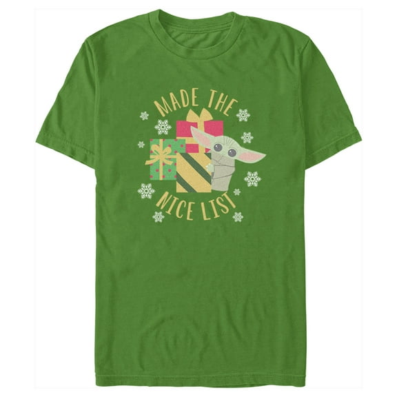 Men's Star Wars: The Mandalorian Christmas Grogu Made the Nice List Graphic Tee Kelly Green Medium