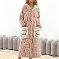 thumbnail image 2 of Arlun Plaid and Heart Print Flannel Hooded Robes for Women Long Over the Knee Length Cozy Button down Bathrobes Winter Warm Loose Fit Loungewear with Pockets Pink M, 2 of 4