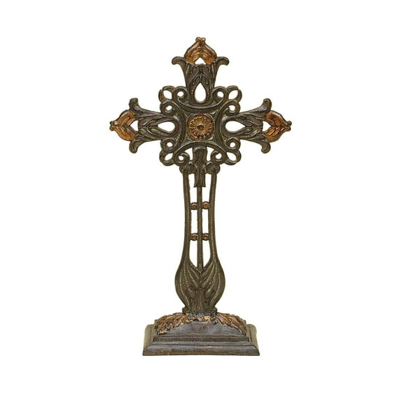 12" x 21" Copper Metal Cross Biblical Sculpture, by DecMode