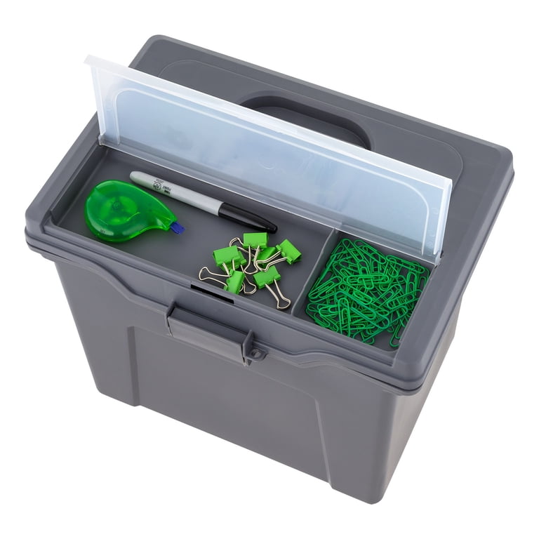 IRIS, Portable Plastic File Box with Organizer Lid, Letter Size