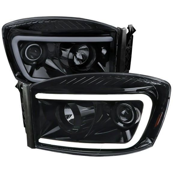 Switchback LED C-Bar Projector Headlights (Black Housing/Smoke Lens) Made for and Compatible with 2006-2008 Dodge RAM 1500/ 2006-2009 2500 3500