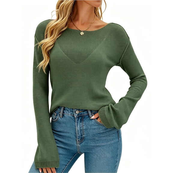 Long Sleeve Women's Casual Tulle Top Blouse Lightweight Knit Pullover Sweater