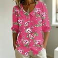 thumbnail image 5 of VBVC Women's Floral Button Down Blouse , Summer Collared Top For Women , Ladies' Lightweight Puff 3/4 Sleeve Tunic Shirt, Hot Pink , S-2XL, 5 of 6