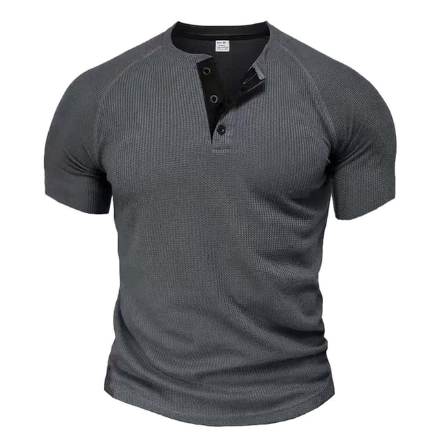 pstuiky Mangas cortas para hombre, Blusas versátiles de manga corta raglán con cuello redondo y botones de color liso para hombre ropa de hombre xl
