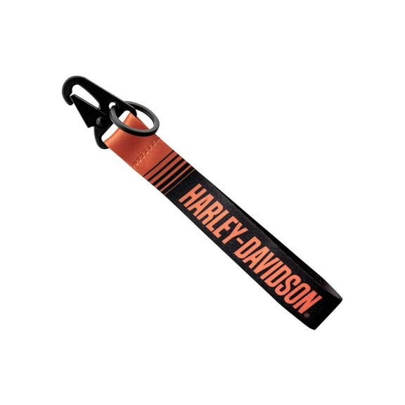 Harley-Davidson Bold H-D Text Black Wrist Strap Key Chain - Black/Orange, Harley Davidson