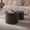 thumbnail image 5 of Nesting Coffee Table Set of 2 Round Wooden Tables - Modern Black Woodgrain, 5 of 10