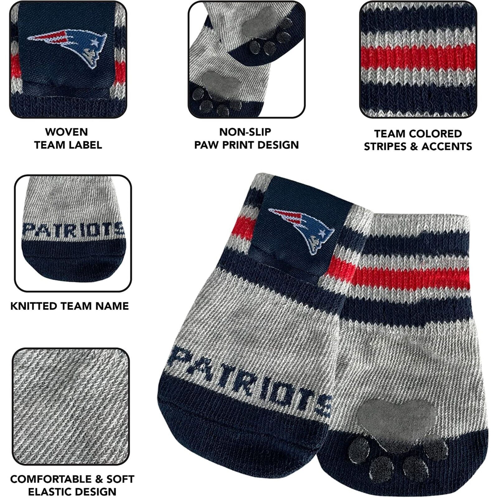 NFL Anti Slip Dog Socks with Elastic Ribbed Top Indoor/Outdoor Paw Protection