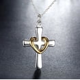 thumbnail image 7 of Sterling Silver Cross Pendant Necklace with Gold over Silver Heart Jewelry SS-128, 7 of 7