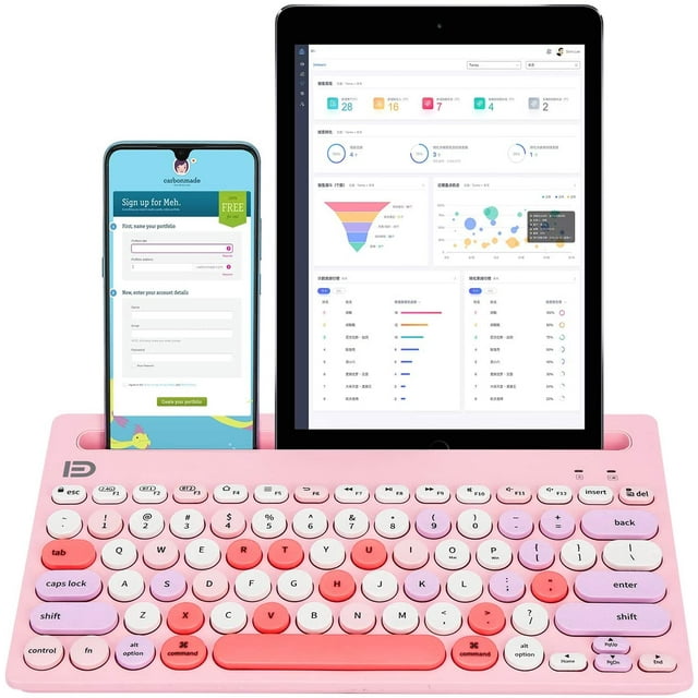 Wireless Keyboard Multi-Device, Bluetooth and 2.4G Dual Mode, Switch To 3 Devices for Cellphone, Tablet, PC, Smart TV, IOS Android Windows, Pink